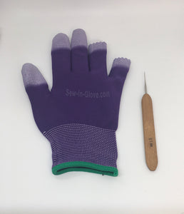 One Purple Insta-Loc Glove and One 0.05 Crochet Hook Needle