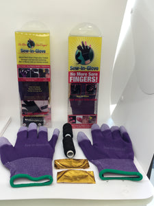 Two Purple Sew-In-Glove,Two Needles and Threads