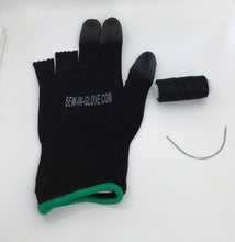 Load image into Gallery viewer, One Black Sew-In-Glove , one needle and one thread
