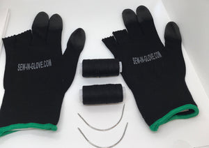 Two Black Sew-In-Glove, Two Needles and Two Thread