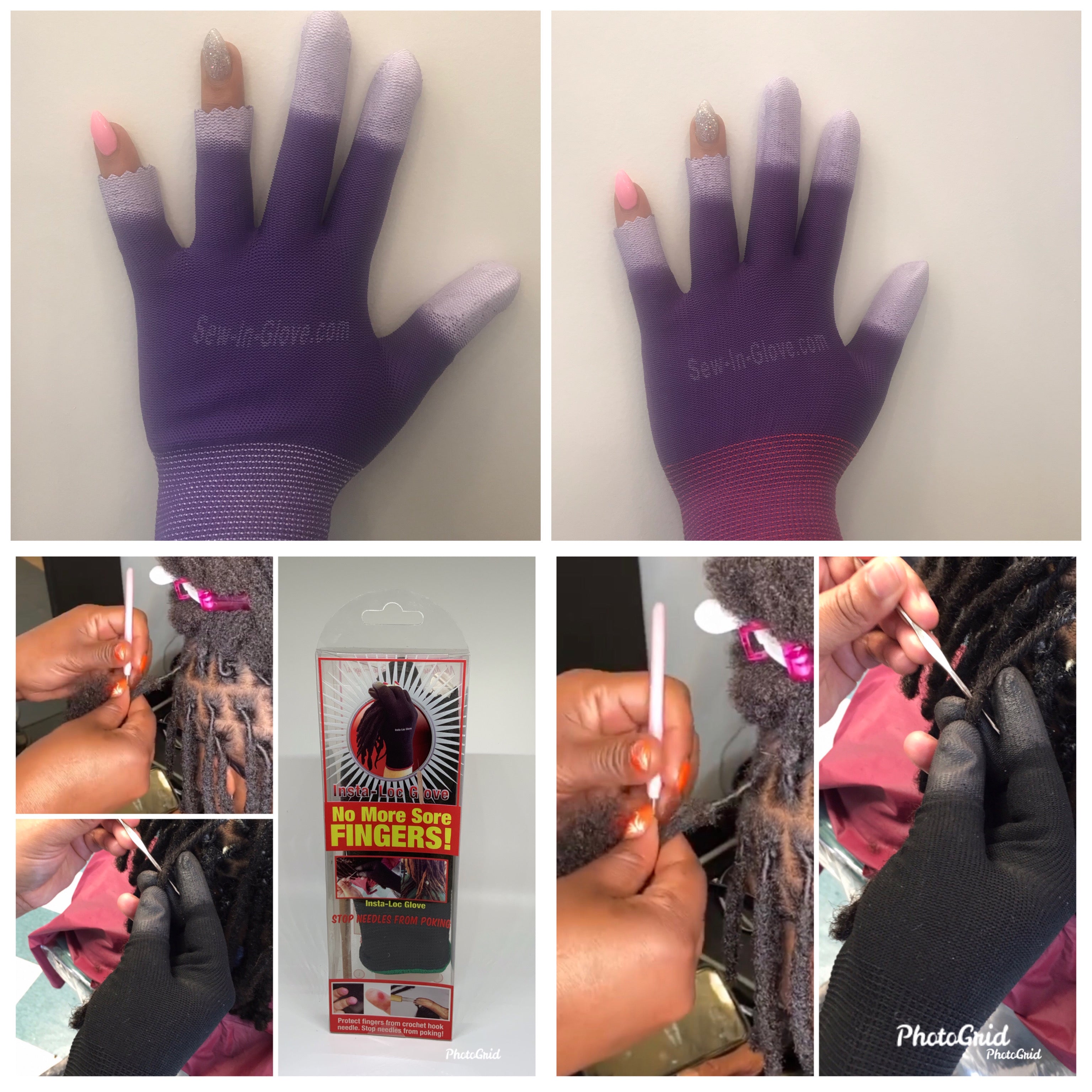 Two Purple Insta Loc Gloves Two 0.05 Crochet Needles– Sew-in-glove